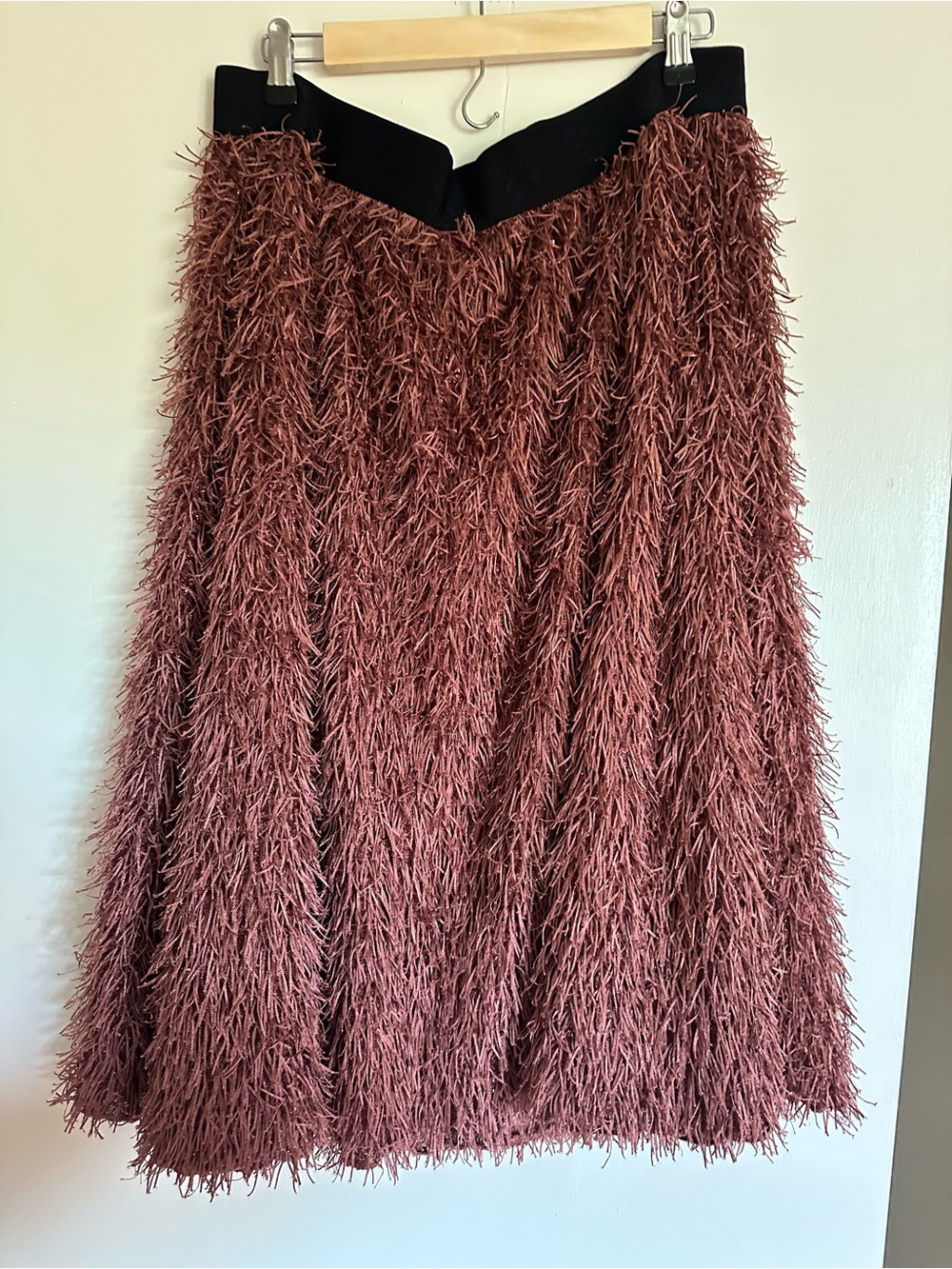 LuLaRoe Dusty Rose Fringe Midi Skirt with Black Waistband